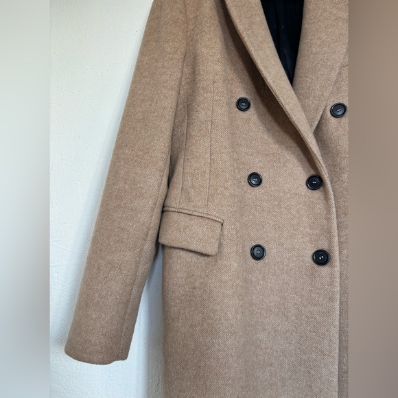 RARE Zara Tan Camel Wool Blend Double Breasted Tailored Fit Winter Trench Coat - Picture 8 of 16